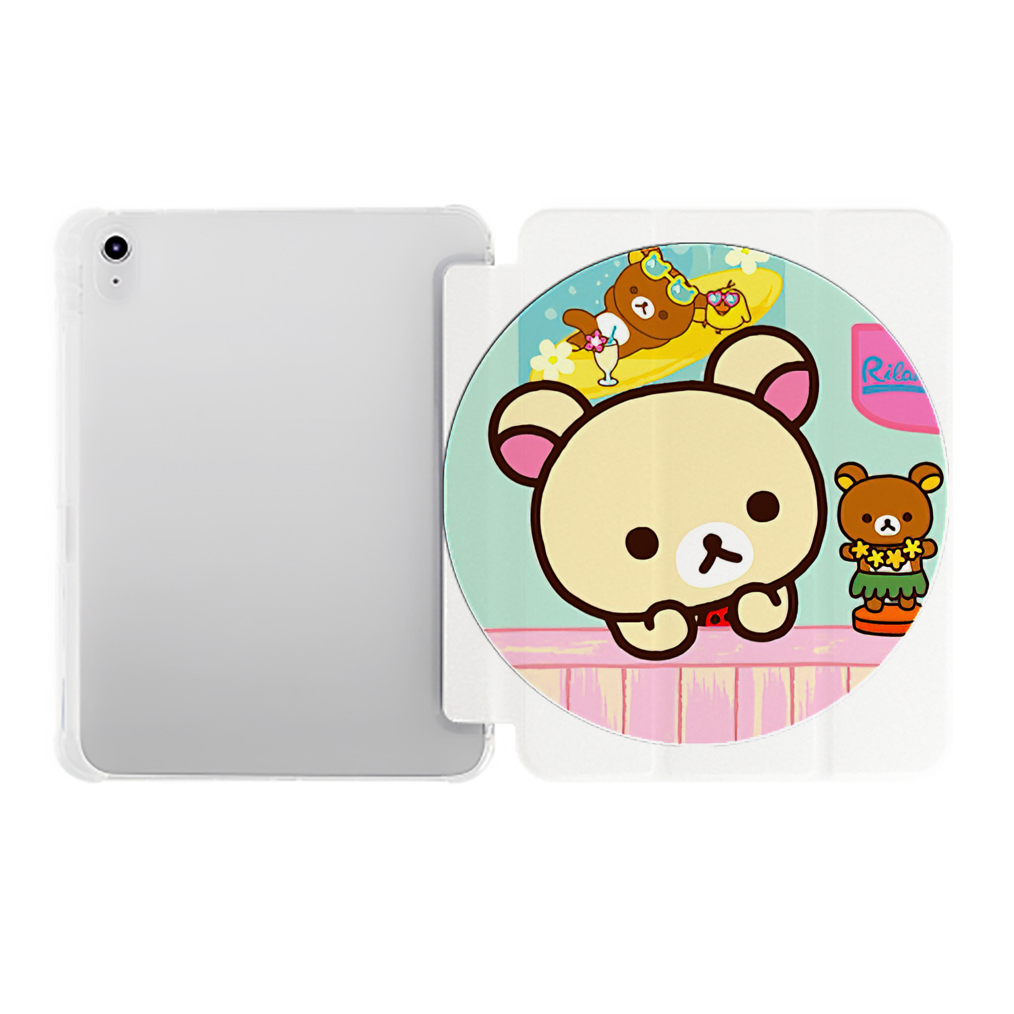 （画像用） リラックマ リラックマ キイロイトリ Rilakkuma Korilakkuma Kiiroitori IPad ケース ペン収納付き 三つ折りスタンド PUレザー×シリコン 対応機種9.5/10.5/10.9インチ